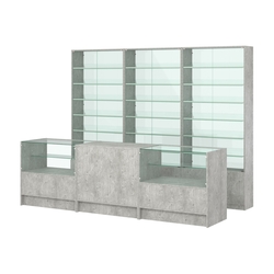 Комплект витрин с наклонными полками SL-6 №12-1 и прилавков ЭК-3, Метрополитан Грей