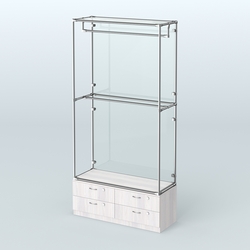 Торговая система ХРОМ (задняя стенка - стекло) 1200 мм №1-2 с тумбой Т-14 и поручнями, Ясень Анкор светлый