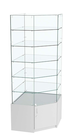 Витрина "Истра" угловая №915, пятигранная (задние стенки - стекло), Серый