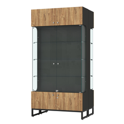 Витрина Монти №5-С двусторонняя, Черный + Дуб Канзас Коричневый
