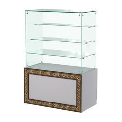 Стеклянный прилавок с декором и тремя прозрачными полками №СПБА-201, Серый