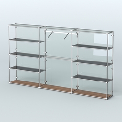 Торговая система ХРОМ (задняя стенка - стекло) 3600 мм с тонированными полками и поручнями №9, Орех