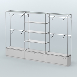 Торговая система ХРОМ без ДСП 3600 мм с тумбами Т11, зеркальными полками и поручнями №3, Серый