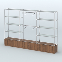 Торговая система ХРОМ без ДСП 3600 мм с тумбами Т11, Т21, прозрачными полками и поручнями №4, Орех