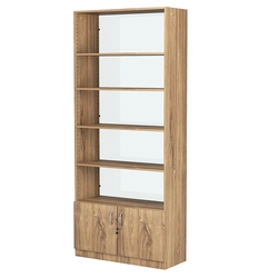 Стеллаж из ДСП с 4-мя полками 350x900 мм серии LEVEL-4 №13-1 (З/C - СТЕКЛО), Дуб Канзас коричневый