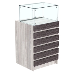 Торговый прилавок с прозрачной витриной и фасадным декором №5Э-14, Ясень Анкор светлый + Ясень Анкор темный