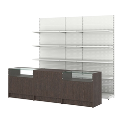 Комплект металлических стеллажей с полками и прилавков ЭК-2, Дуб Венге