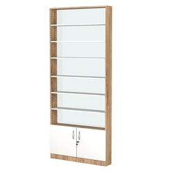 Стеллаж из ДСП с 6-ю полками 150x900 мм серии LEVEL-6 №9-1 (З/C - СТЕКЛО), Дуб Канзас коричневый + Белый