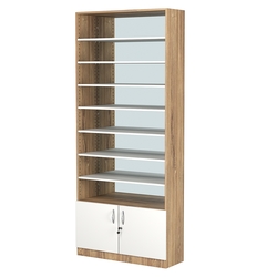 Стеллаж из ДСП с 7-ю полками 300x900 мм серии LEVEL-7 №12-2 (З/C - ЗЕРКАЛО), Дуб Канзас коричневый + Белый