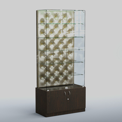 Высокая стеклянная витрина КАПИТОНЕ №505, Дуб Венге + Экокожа золотистая