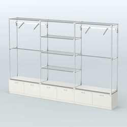 Торговая система ХРОМ без ДСП 3600 мм с тумбами Т15, прозрачными полками и поручнями №6, Белый