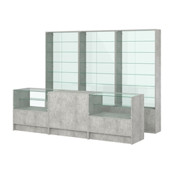 Комплект витрин с регулировочными полками NE-6 №12-1 и прилавков ЭК-3, Метрополитан Грей