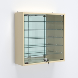 Витрина настенная №201-6А с пятью полками и зеркальной стенкой, Крем Вайс