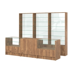 Комплект стеллажей со стеклянными полками U-6 №12-1 и прилавков ЭК-03, Дуб Канзас коричневый