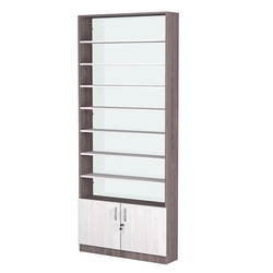 Стеллаж из ДСП с 7-ю полками 200x900 мм серии LEVEL-7 №10-1 (З/C - СТЕКЛО), Ясень Анкор темный + Ясень Анкор светлый