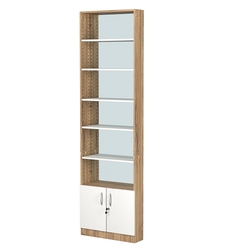 Стеллаж из ДСП с 5-ю полками 150x600 мм серии LEVEL-5 №2-2 (З/C - ЗЕРКАЛО), Дуб Канзас коричневый + Белый