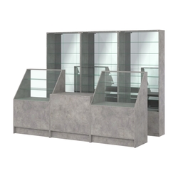 Комплект витрин с регулировочными полками NE-6 №12-2 и прилавков ЭК-7, Бетон Чикаго светло-серый F186 ST9