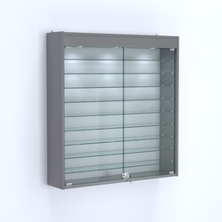 Витрина настенная №204-7А с фризом и девятью стеклянными полками, Темно-Серый