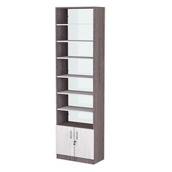 Стеллаж из ДСП с 6-ю полками 300x600 мм серии LEVEL-6 №5-1 (З/C - СТЕКЛО), Ясень Анкор темный + Ясень Анкор светлый