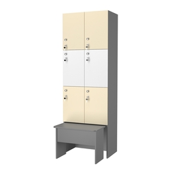 Шкаф для раздевалок с задвижной скамейкой КОМБО-Трио №2-2, Темно-серый+Крем Вайс+Белый