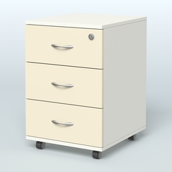 Тумба мобильная с 3 ящиками и замком Индиго Вуд, цвет дуб светлый + белый, Белый + Крем Вайс