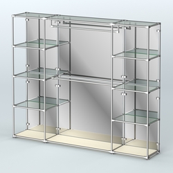 Торговая система ХРОМ (задняя стенка - зеркало) 2430 мм с прозрачными полками и поручнями №3, Крем Вайс