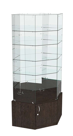 Витрина "Истра" угловая №9222, шестигранная (З/С - зеркало), Дуб Венге