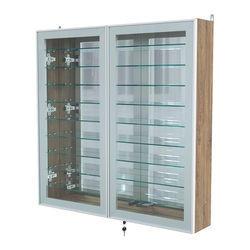 Витрина настенная №4-6А зеркальная с девятью полками серии Collecto, Дуб Канзас коричневый