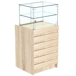 Торговый прилавок со стеклянной надставкой и фасадными панелями №5Э-01, Дуб сонома