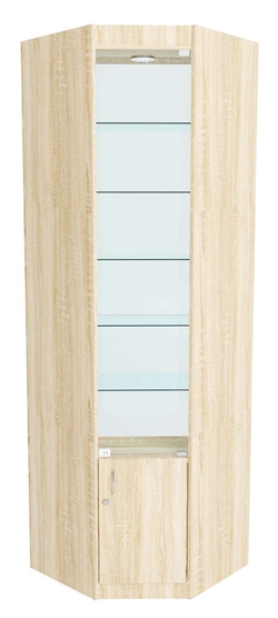 Стеклянная витрина угловая №5-2 из ДСП (задняя стенка стекло), Дуб сонома