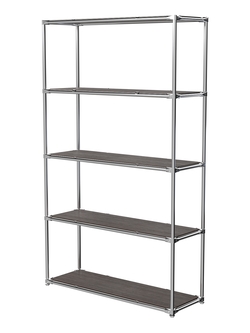 Торговый хромированный стеллаж с полками ДСП №4, Дуб Венге