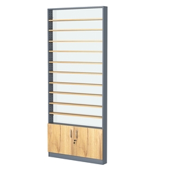 Стеллаж из ДСП с 10-ю полками 100x900 мм серии LEVEL-10 №8-1 (З/C - СТЕКЛО), Темно-Серый  + Дуб Золотистый