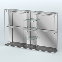 Торговая система ХРОМ (задняя стенка - зеркало) 3030 мм с прозрачными полками и поручнями №4, Черный