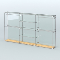 Торговая система ХРОМ (задняя стенка - стекло) 3600 мм с прозрачными полками и поручнями №2, Дуб Золотистый