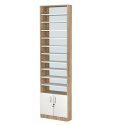 Стеллаж из ДСП с 10-ю полками 150x600 мм серии LEVEL-10 №2-2 (З/C - ЗЕРКАЛО), Дуб Канзас коричневый + Белый