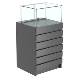 Торговый прилавок с прозрачной витриной и фасадным декором №5Э-14, Темно-Серый