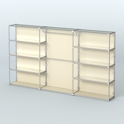 Торговая система ХРОМ (задняя стенка - ДСП) 3600 мм с зеркальными полками и поручнями №1, Крем Вайс