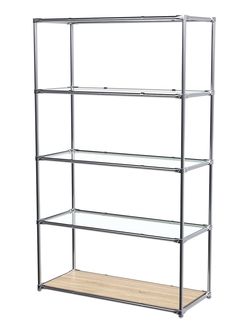 Торговый хромированный стеллаж с прозрачными полками №5, Дуб Сонома