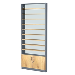 Стеллаж из ДСП с 9-ю полками 100x900 мм серии LEVEL-9 №8-2 (З/C - ЗЕРКАЛО), Темно-Серый  + Дуб Золотистый