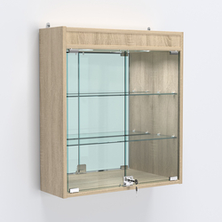 Витрина настенная №201-4А с подсветкой и зеркалом, Дуб Сонома