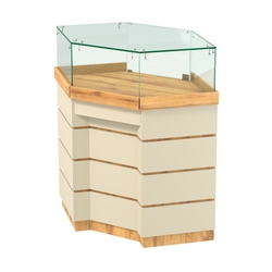 Торговый прилавок угловой внешний с утопленным фасадом №УФ-5, Дуб Золотистый и Крем Вайс