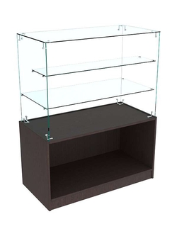 Прилавок Истра с двумя стеклянными полками №7 (открытый), Дуб Венге