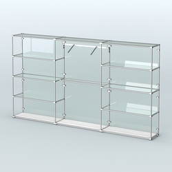 Торговая система ХРОМ (задняя стенка - стекло) 3600 мм с прозрачными полками и поручнями №9, Ясень Анкор светлый