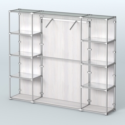 Торговая система ХРОМ (задняя стенка - ДСП) 3600 мм с зеркальными полками и поручнями №11, Ясень Анкор светлый