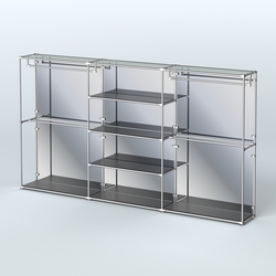 Торговая система ХРОМ (задняя стенка - зеркало) 3600 мм с полками ДСП и поручнями №2, Черный