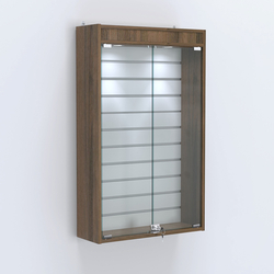 Витрина настенная №202-2Б с эконом панелью и верхней подсветкой, Орех