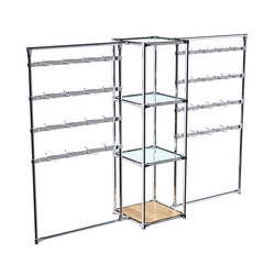 Хромированное вешало ШТАНГА №2-1 с полками стекло 6 мм, Дуб Золотистый