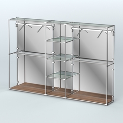 Торговая система ХРОМ (задняя стенка - зеркало) 3030 мм с прозрачными полками и поручнями №12, Орех