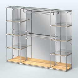 Торговая система ХРОМ (задняя стенка - зеркало) 3600 мм с зеркальными полками и поручнями №3, Дуб Золотистый