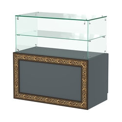 Стеклянный прилавок с декором и накопителем №СПБА-01, Темно-Серый